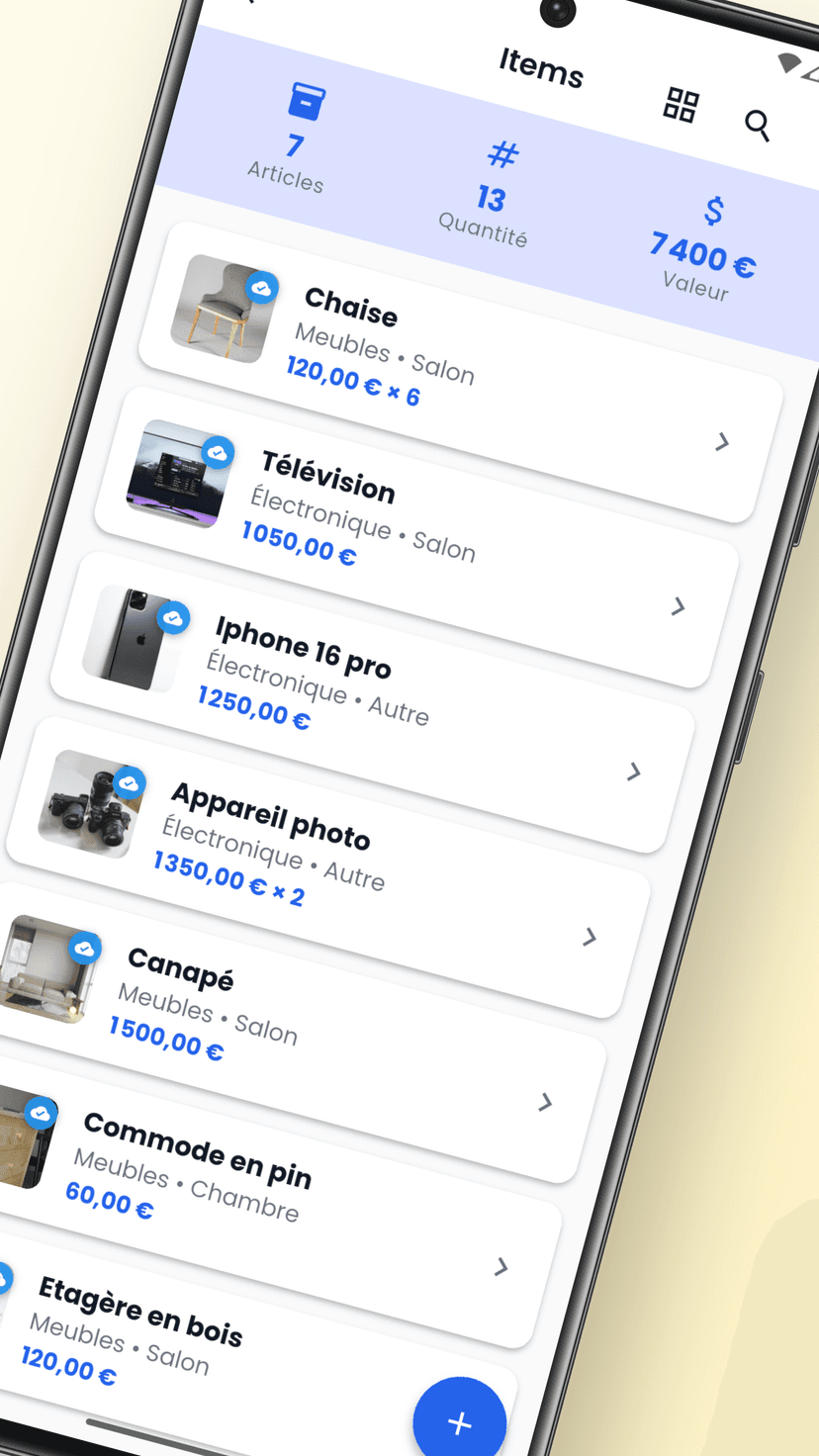 InventoryMe - Inventaire en mode affichage liste avec détails des objets